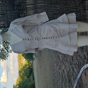 New W Tag VITAGRACE Beige Marnie Linen Stripe Frill Dress Size Small